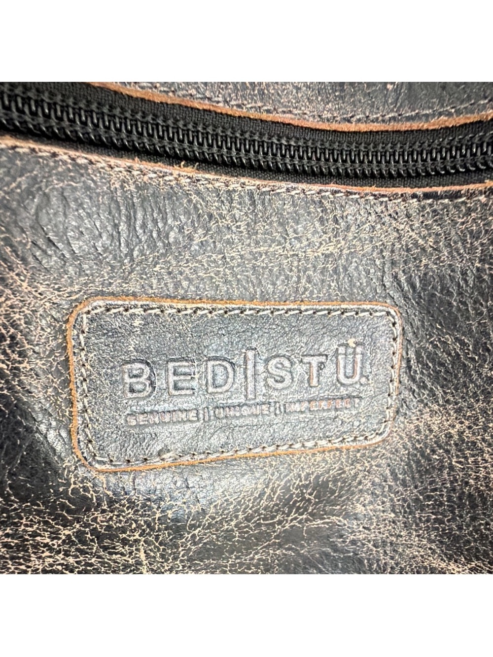 BED|STU Men's Distressed Leather Messenger Tote - Dark Brown - Picture 3 of 7